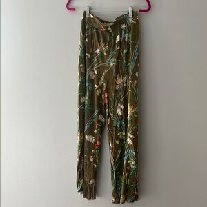 Maeve by Anthropologie Floral Print Olive Green Flowy Trouser Pant